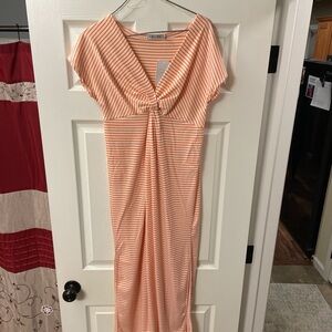 Culture Code Peach and White Striped Midi Dress
